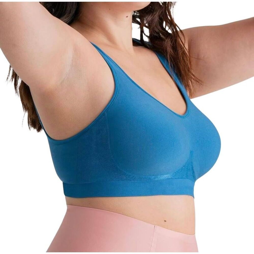 Truekind Everyday Comfort Wireless Bra - Seamless Full Coverage Blue, Size Mediu